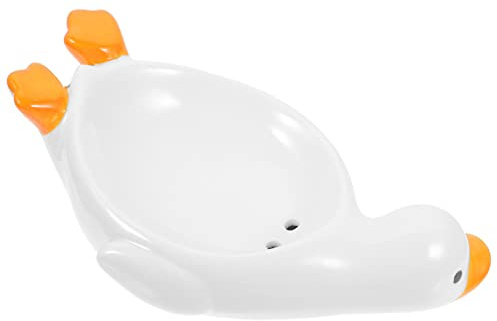 LOEFLIFA Niedliche Keramische Seifenschale mit Entenmotiv Abtropfend und Leicht zu Reinigen Aufbewahrung für Seife im Badezimmer und Barbereich Weiß