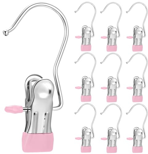 Noaxylic 10 Piezas Clip para Percha de Ropa, Pinzas para Ropa de Acero Inoxidable, Perchas Pantalones Ahorra Espacio, Perchas para Faldas Antideslizantes, para Pantalones, Sombreros, Calzado