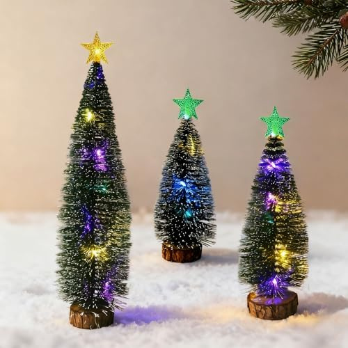 Mini Weihnachtsbaum mit Lichtern 3 Stück Mini Künstlicher Weihnachtsbaum mit LED Künstlich Miniatur Tannenbaum für Home Tischplatte Deko Weihnachten