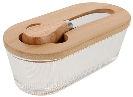 Ciieeo Mantequera de vidrio: Mantequera con tapa de vidrio y espátula - Quesera para refrigerador - Quesera hermética para refrigerador