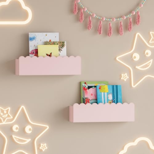 [en.casa] Wandregal für Kinder Vestnes Schweberegal Kinderzimmer Regale im 2er Set Ablagen in Wellendesign Bücherregal hängend 40 x 10 x 10 cm rechteckig Cotton Candy