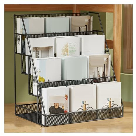 Tidningsställ, Tidningsställ I Järngolv, 3/4-lagers Arkivförvaring, Platsbesparande, For Vardagsrum, Kontor, Utställningscenter(Black,40x28x55cm)