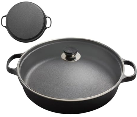 Lexsyn Sartén De Bistec Antiadherente - Sartén De Hierro Fundido Con Tapa Transparente, Con Mango Aislante Del Calor Para Cocinar Pancakes Carne Cena Desayuno Aperitivos