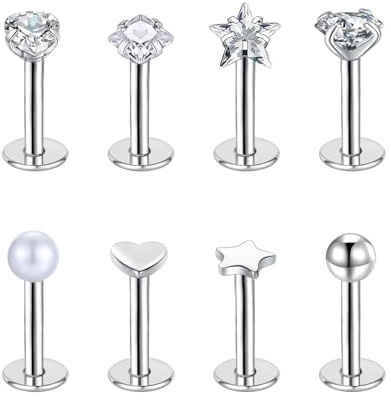 Besyvvin 8er Lippenpiercing Labret Stecker 6-10mm Piercing Ober Unter Lippe Helix Tragus Knorpel Stud Chirurgenstahl