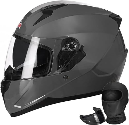 STTTBD Full Face Motorcycle Helmet for Men and Women, Motorcycle Helmet with 2 Visors Compatible with Transparent and Tinted, Motocross Street Bike Helmet ECE Model L,Large