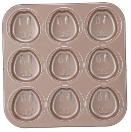 Adfaga Non Stick Animal Cupcake Pan 9 Cups Cute Cartoon DIY Baking Tray for Home Baking Chocolate Cake Muffin Carbon Steel High Temperature Resistant (Bunny)