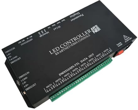 A2ZWORLD Unidad controladora ARTNET+DMX K8, consola LED Pixel con 8 canales, DMX512, compatible con SPI TTL, Online/Offline, soporte Madrix Resolume Arkaos, 220 V