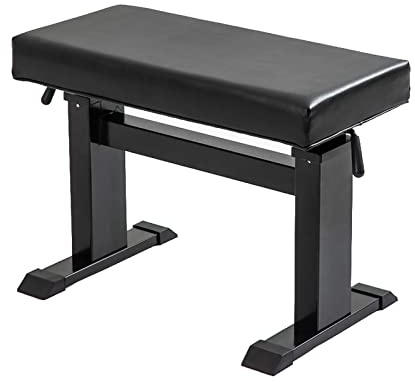 SnamicE Klavierbank aus Leder, I-förmig, mit hochdichter Schaumstoffpolsterung, hydraulisch höhenverstellbarem Klavierhocker und Fußschutz, Schwarzer Luxus-Stil,Black Luxury Style