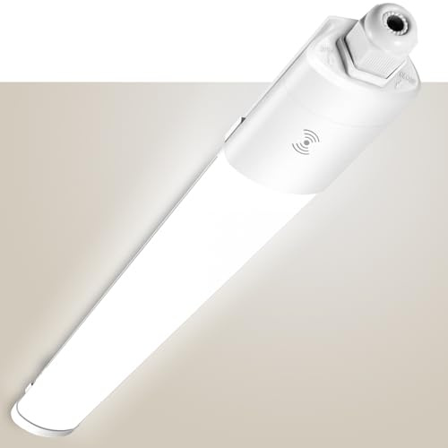 SNADER Deckenlampe mit Bewegungsmelder, 18W 2100LM 4000K Verknüpfbare LED Feuchtraumleuchte 60cm,Ultraslim Deckenleuchte Feuchtraum Wannenleuchte, IP65 Wasserfest Werkstattlampe für Garage Kelle