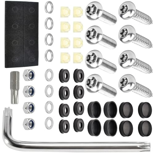 Set di fissaggio per targa auto, resistente, antiruggine, kit di installazione completo con strumento di montaggio per viti per targa auto resistenti