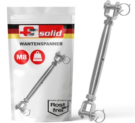 2 tenditori M8 in acciaio inox antiruggine [set] FTsolid, tenditore per corda, V4A, regolabile, 157-234 mm