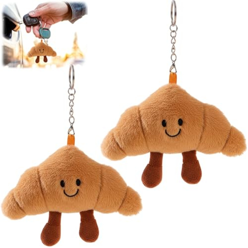 Srvauyea 2 Stück Croissant Schlüsselanhänger, Brötchen-Taschenanhänger Schlüsselanhänger,Weicher Plüsch Bag Charm Kuscheltier Anhänger, Für Schlüsselringe Und Taschen.