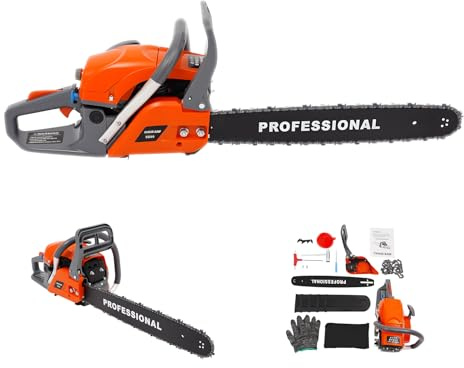 DIFU Motosierra de gasolina de 2400 W, 58 ccm, 20 pulgadas, gasolina de 2 tiempos, motosierra portátil con diámetro de corte de 51 cm, sierra de cadena manual con herramientas, para tijeras de podar