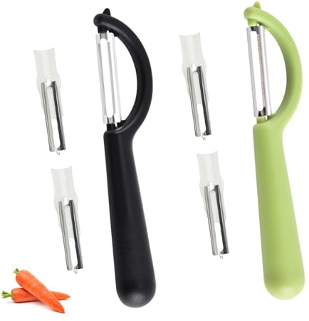 2 Stück P-Sparschäler für Tupper mit 4 Ersatzklingen,Schäler für Tupperware Ersatzteile,Kartoffelschäler,Edelstahl Spargelschäler,Peeler,Karottenschäler,Gurkenschäler für Orangenschäler,Schälmesser