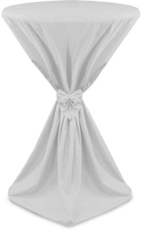 Beautissu Stehtisch Hussen 70 cm x 145cm – Edle Microfaser Hussen mit elegantem Satinband für Stehtische Schleife in Weiß – Stehtischhussen 70 cm Giulia