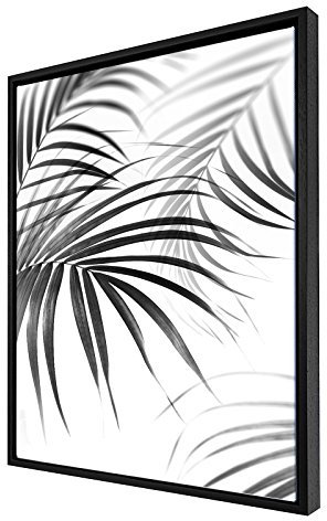 Bildershop-24 Schattenfugenrahmen Set Hamburg Schwarz (matt) mit Keilrahmen Leinwand Bild Druck Motiv: Palmenblätter 40x50cm