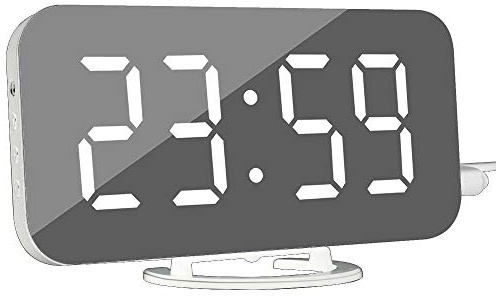 DollaTek Digitaler Wecker - Moderner Wecker mit USB-Anschluss Digitale Spiegeluhr Beste dekorative Zeituhr für The Wall Table Desk - Weiße Schrift