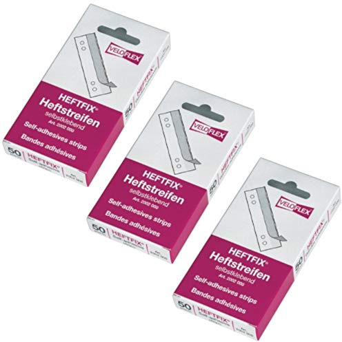 VELOFLEX Heftstreifen, 105 mm lang, selbstklebend, 3 Stück | 50er Packung
