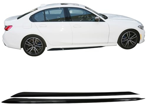 IKON MOTORSPORTS, Side Skirts Compatible with 2019-2025 BMW G20 3 Series M-Sport Bumper, M-Performance Rocker Panel Side Skirt Extension Lip Spoiler 2PC Set ABS Gloss Black