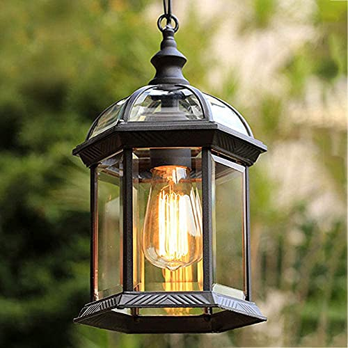 Outdoor Höhenverstellbar Pendellampe Retro Außen/Innen Hängeleuchte E27 Schwarz Wasserdichter IP23 Aluminium Glas Lampenschirm Pendelleuchte für Garten Flur Balkon Pavillon Villa Trauben Rahmen (C)