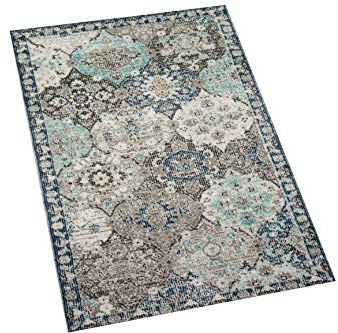 CARPETIA Teppich Outdoor Orientteppich Wohnzimmerteppich Ornamente in grau blau Größe 60x110 cm