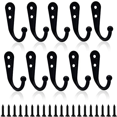 DAJMAIEZ 10 Piezas Ganchos Percheros de Pared, Gancho Simple Vintage de Metal, Antiguos Ganchos de Retro con Tornillos para Ropa Sombrero Dormitorios Cocina Baños Dormitorio, Negro