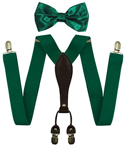 HANERDUN Elegante da Uomo Set di Bretelle Papillon Elastico a Forma di Y e Regolabile 4 Clip Metalliche Molto Resistenti per Uomini Fino a 2m di Altezza