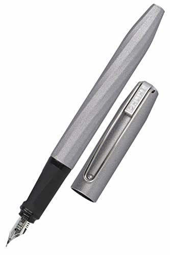ONLINE Füller Slope Metallic Grey, Patronen-Füller mit ergonomischem Griffstück, hochwertige Iridium-Feder medium, Standard-Tintenpatronen, inkl. Kombipatrone blau, für Schule und Büro