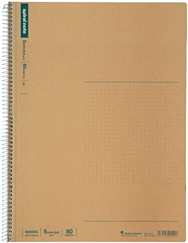 Maruman Spiral Note Basic Dot Grid Notebook- A4, 8.27 x 11.69, 80 Sheets / 160 Pages, 5mm Dotted Journal, Perforated Pages & Wire-Bound to Lay Flat, Sturdy Kraft Cover, Made in Japan