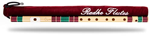 Radhe Flutes | C Natural Right Handed Middle Bansuri | Maroon & Dark Green | Tuned With Tanpura A=440Hz | PVC Flute + Velvet Cover + Hindi & English Flute Lessons