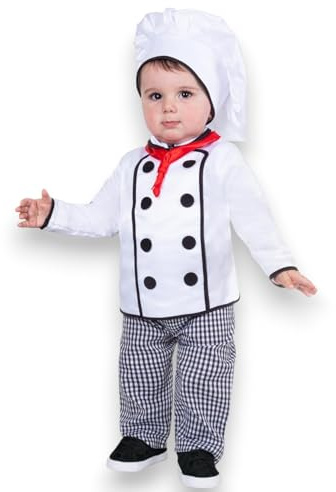 KORAT Pegasus Costume da Cuoco Prima Infanzia Bambino – Set Giacca, Pantalone e Cappello Chef – Design Italiano – Travestimento Carnevale, Feste a Tema – 10/12 a 25/36 Mesi