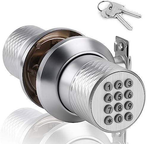 FITNATE Smart Lock Keyless, Digital Door Lock with Keypad, Waterproof Electronic Keypad Door Lock with Spare Keys, Great for Home, Hotel and Office (Silver)