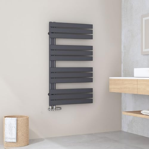 EMKE Handtuchheizkörper Flach 1041x600 mm, Badheizkörper Handtuchhalter mit Seitenanschluss, Effizienter Handtuchwärmer Handtuchtrockner Bad Heizkörper, Anthrazit, 670W