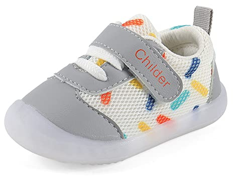 MASOCIO Baby Shoes Boys Girls First Walking Toddler Trainers Sneakers Pre Walker Boy Infant 18-24 Months Size 4.5 UK Child Grey