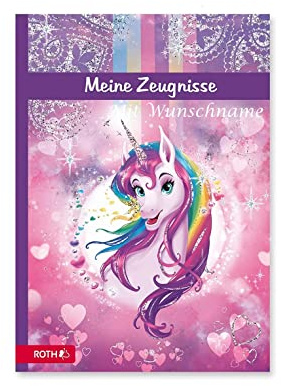 Zeugnismappe mit Gravur / A4 / Einhorn / wattierter Einband / mit 10 Einlagen