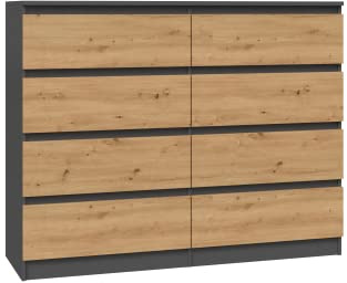 CDF Kommode Anthrazit Artisan mit 8 Schubladen 40 cm Tief Komodenschrank Komode für Wohnzimmer Schlafzimmer Schubladenschrank Malm Kommode viel Stauraum Geeignet Organizer Kleidung 120cm Breite Modern