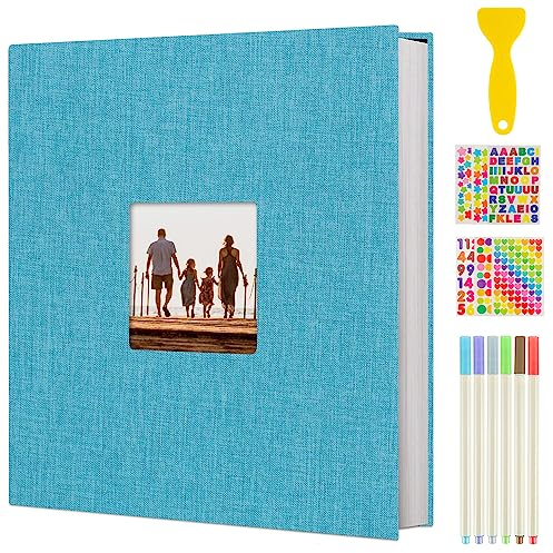 AIOR Fotoalbum Selbstklebend Einkleben, Groß Leinen Scrapbook Fotoalben zum Selbstgestalten 40 Weiß Seiten, Diy Fotobuch für Kinder Baby, für Hochzeit Geburtstag Jahrestag (Himmelblau)