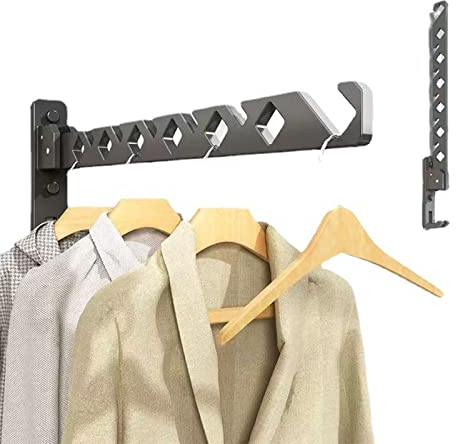 RebeSCo Wand Wäscheständer,Wandkleiderhaken Klappbar,Kleiderlüfter Aluminium, 180° Klapphaken Wandhaken, für Waschküche, Schlafzimmer, Badezimmer,Schwarz,1 pcs