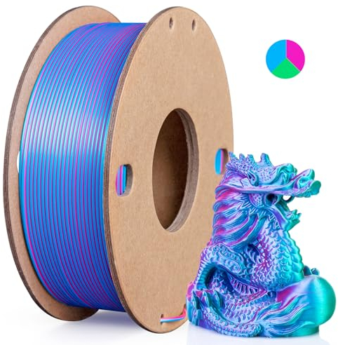 3Dgenius Silk PLA 3D-Drucker-Filament, dreifarbig, Seiden-PLA-Filament, 1,75 mm, 3D-Druck-Filament, passend für die meisten FDM-Drucker, 250 g Spule (0,2 kg), 3-in-1 Farbe: Rosenrot, Himmelblau, Grün