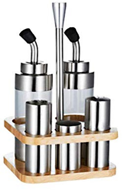 TONZN Botella de condimento para el hogar, Acero Inoxidable 304, 5 latas de Sal de Pimienta, Botella de vinagre, Botella de Salsa de Soja, Bote de Aceite, vinagrera de Mesa
