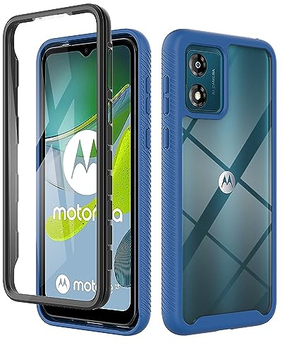 ESTH® Funda para Motorola Moto E13 [Protección Completa Anti-caída de 360°] Carcasa Transparente de Grado Militar con Protector de Pantalla Incorporada, Azul Oscuro