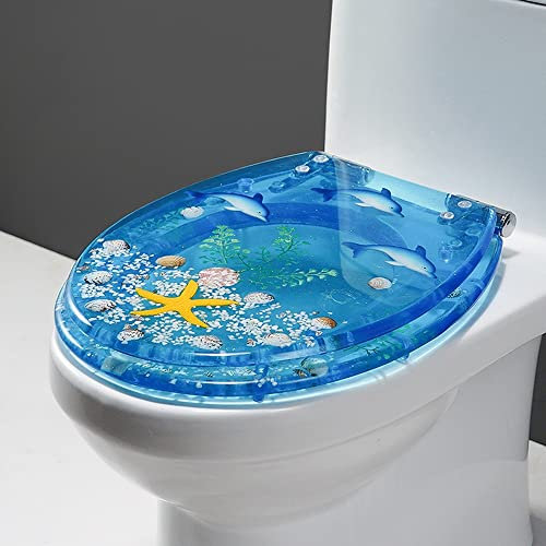 Länglicher Toilettensitz aus Kunstharz, leise, sanft schließende Toilettensitze, Premium-Scharniere mit Schnellverschluss, leicht abnehmbar, für Standard-Toiletten/transparentes Bl