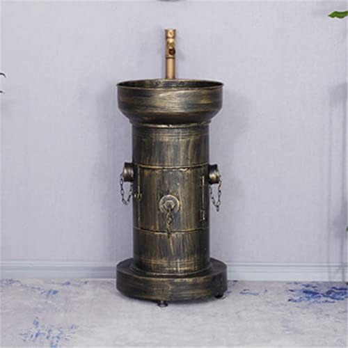 KUMIAO Mobile bagno con lavabo, stile industriale, rotondo, 47 cm x 47 cm x 87 cm, ferro, finitura verniciata, da pavimento, struttura aperta, struttura ecologica, include specchio