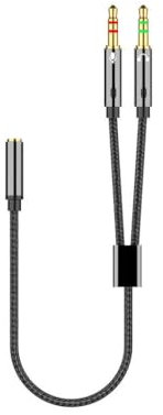 Fayet Répartiteur de micro pour casque audio jack 3,5 mm, adaptateur auxiliaire femelle vers 2 mâles pour casque PC, câble de microphone compatible avec casque de jeu, écouteurs, haut-parleurs,