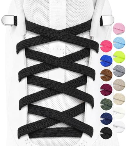 Stepace 2 Paires de Lacets Élastiques Sans Nœuds, Lacet Plats de 6 mm, pour Adultes et Enfants Noir 120