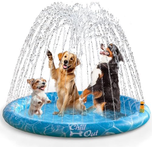 ALL FOR PAWS Hund Sprinkler Wasserpad Matte, Kühlende Spritzwasser Spielzeug Für Hunde Im Freien, rutschfeste Schwimm-Matte Für Den Sommer(150CM)
