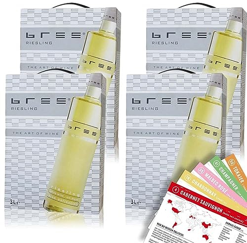Bree Riesling QbA, feinherb, Bag-in-Box, sortenreines Weinpaket + VINOX Winecards (4x3,0l)