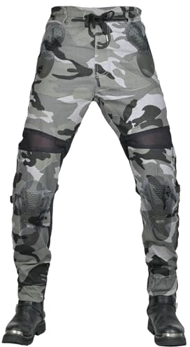 QIYUANT Motorradhose Herren Sommer Motorrad Reiten Schutzhose Cargohose Atmungsaktiv Stretch Casual Damen Jeanshose mit Abnehmbar Verbesserter Rüstung Protektoren (Camouflage, L)