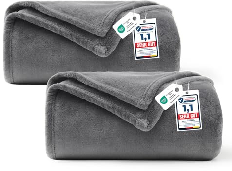 WAVVE Kuscheldecke Flauschig 2er Set Decke Fleecedecke – 2 Stücke Set Sofadecke 150x200 cm, Warme Wohndecke & Couchdecke, Weicher Sofaüberwurf XL – Grau