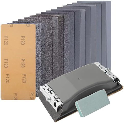 KENDO 44pcs Wet & Dry Sandpaper, 120 to 3000 Grit Sand Paper Assortment for Wood Furniture Finishing, Metal Sanding and Automotive Polishing,DIY Enthusiast